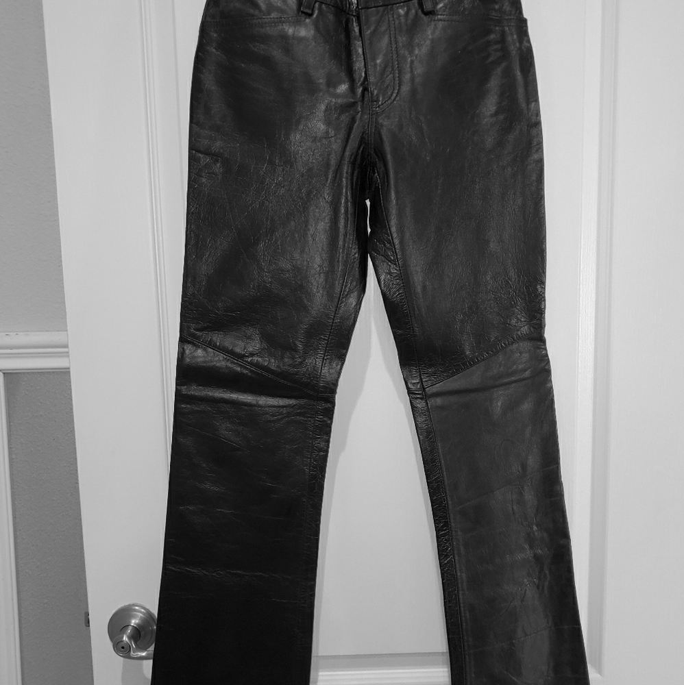 Black leather boot cut pants by GAP